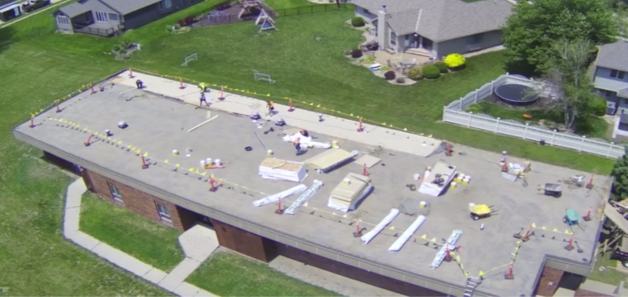 Commercial flat roof replacement in progress — GGR Exteriors Eastern Nebraska