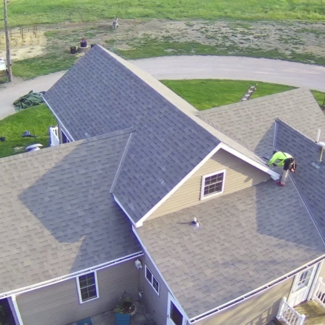 Aerial view of completed roof installation — GGR Exteriors Nebraska